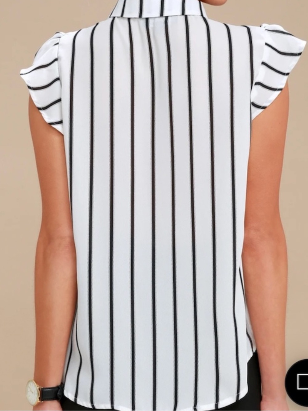 Lulu's Black & White Striped Tie-Neck Ruffle Sleeve Blouse - Picture 2 of 7